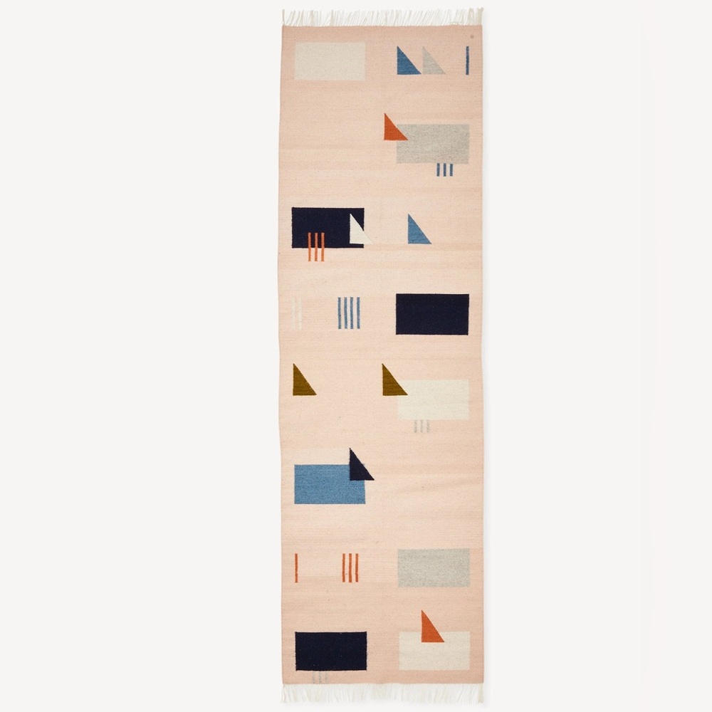 Minna Goods Wool Runner Rug Symmetrical Mess 2.5 X 8 Made in Mexico